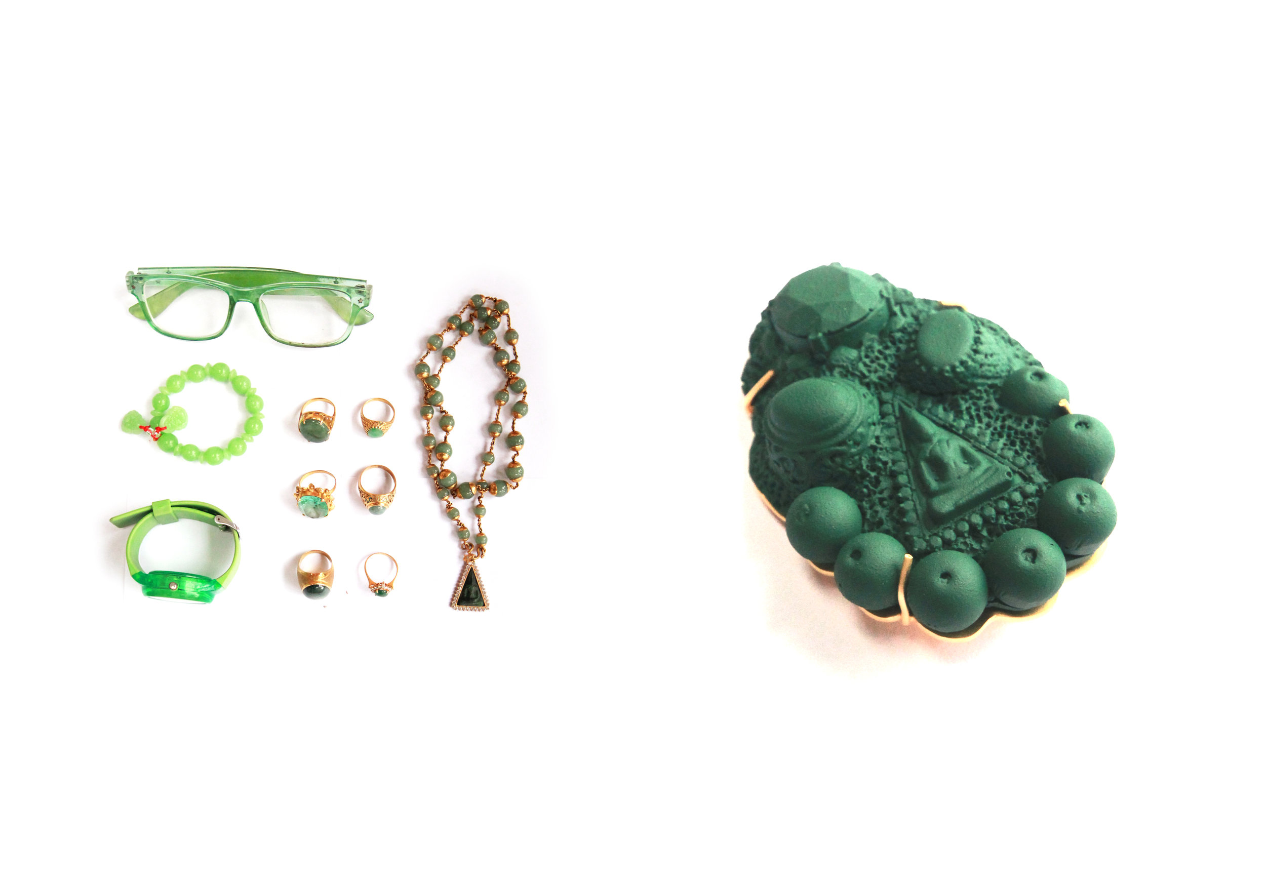 Wednesday is Green | 2015 | Wipha's jewelry items on Wednesday, Resin, Copper with gold plated