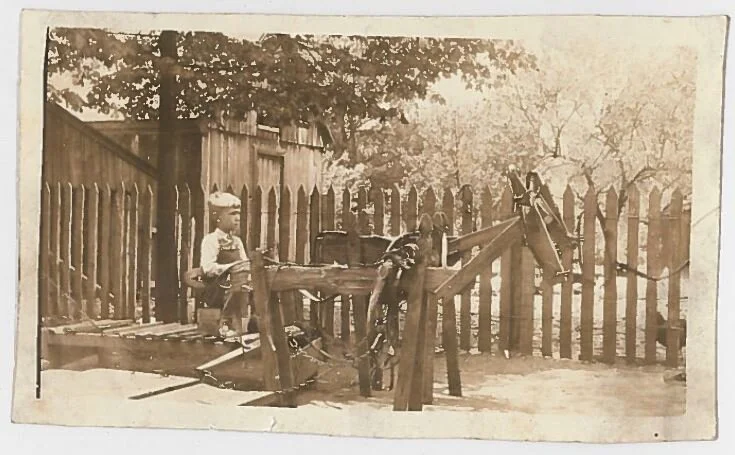 Sam Cockayne with Wooden Horses, ca. 1930