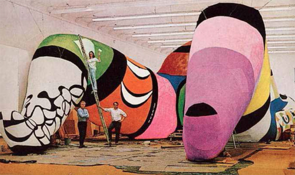 Per Olof Ultvedt, Niki de Saint Phalle and Jean Tinguely in front of “Hon” Moderna Museet, Stockholm, summer 1966
