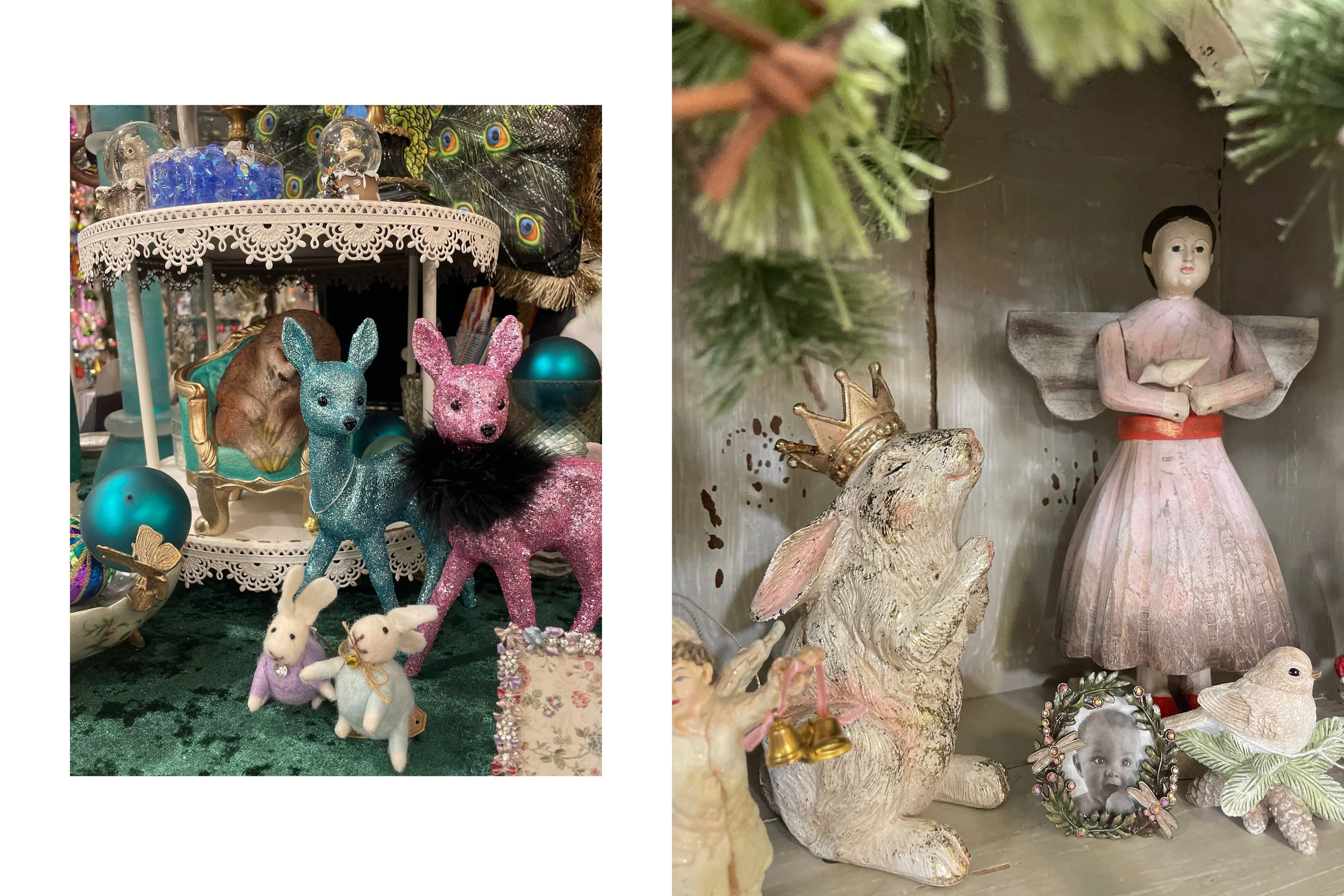 Wohnaccessoires: Dekorative Figuren wie Rehe Hasen und Engel.
