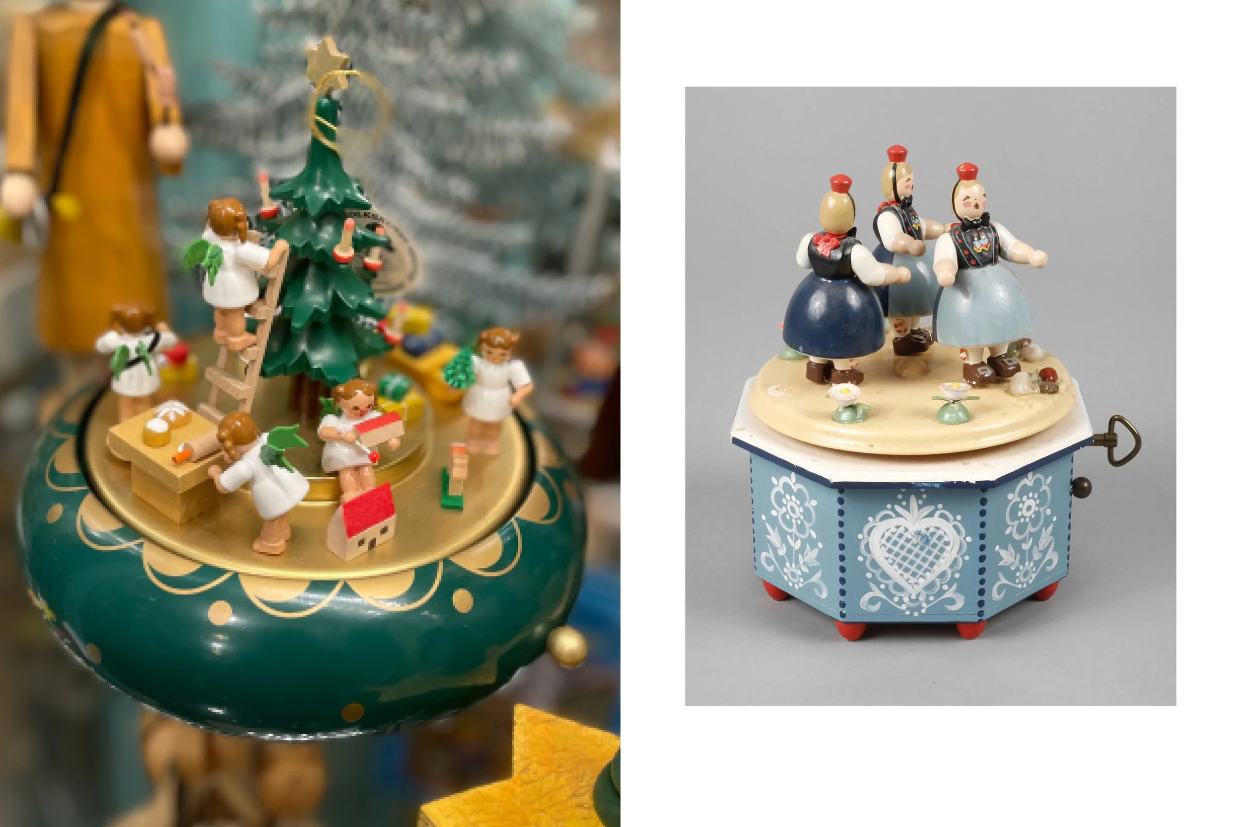 Holzfiguren, Holzmanufaktur, Erzgebirge, Volkskunst, Kunsthandwerk, Miniaturen, Nikolaus, Winter, Weihnachten, Spieldose, Musikspieldose, Weihnachtsdekoration, Engel, Baumbehang, Figuren, Schnitzen, Wendt&Kuehn, Wendt und Kühn, elf Punkte Engel, Marg
