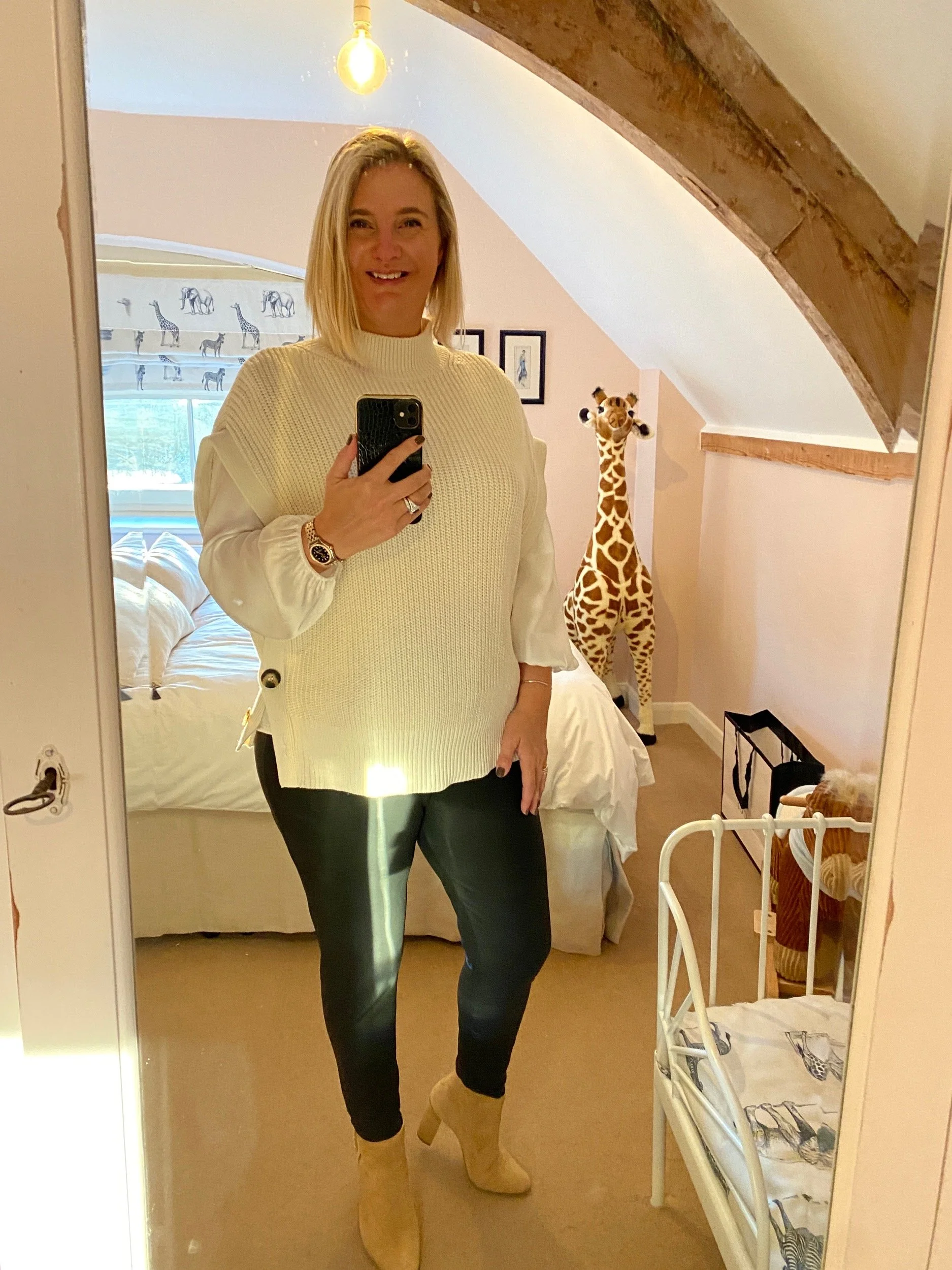 Blouse from The White Company, Leggings from Dorothy Perkins, Boots from Ralph Lauren.