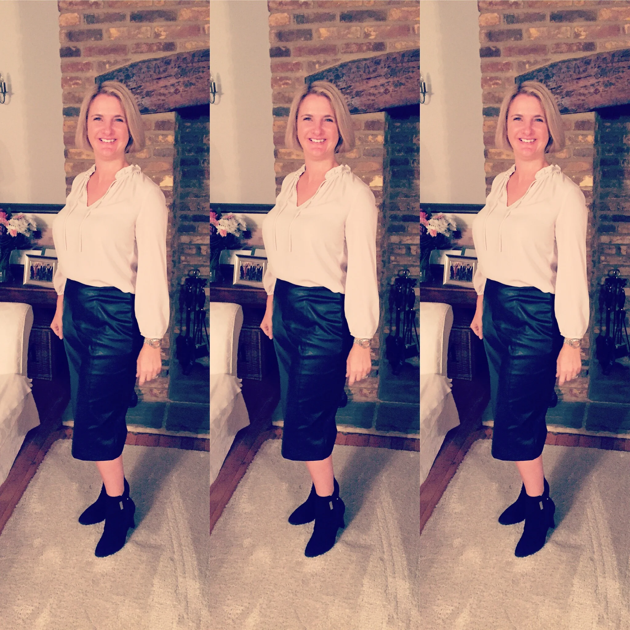 Top from The White Company, Skirt from Marks and Spencer and boots from Russell and Bromley.