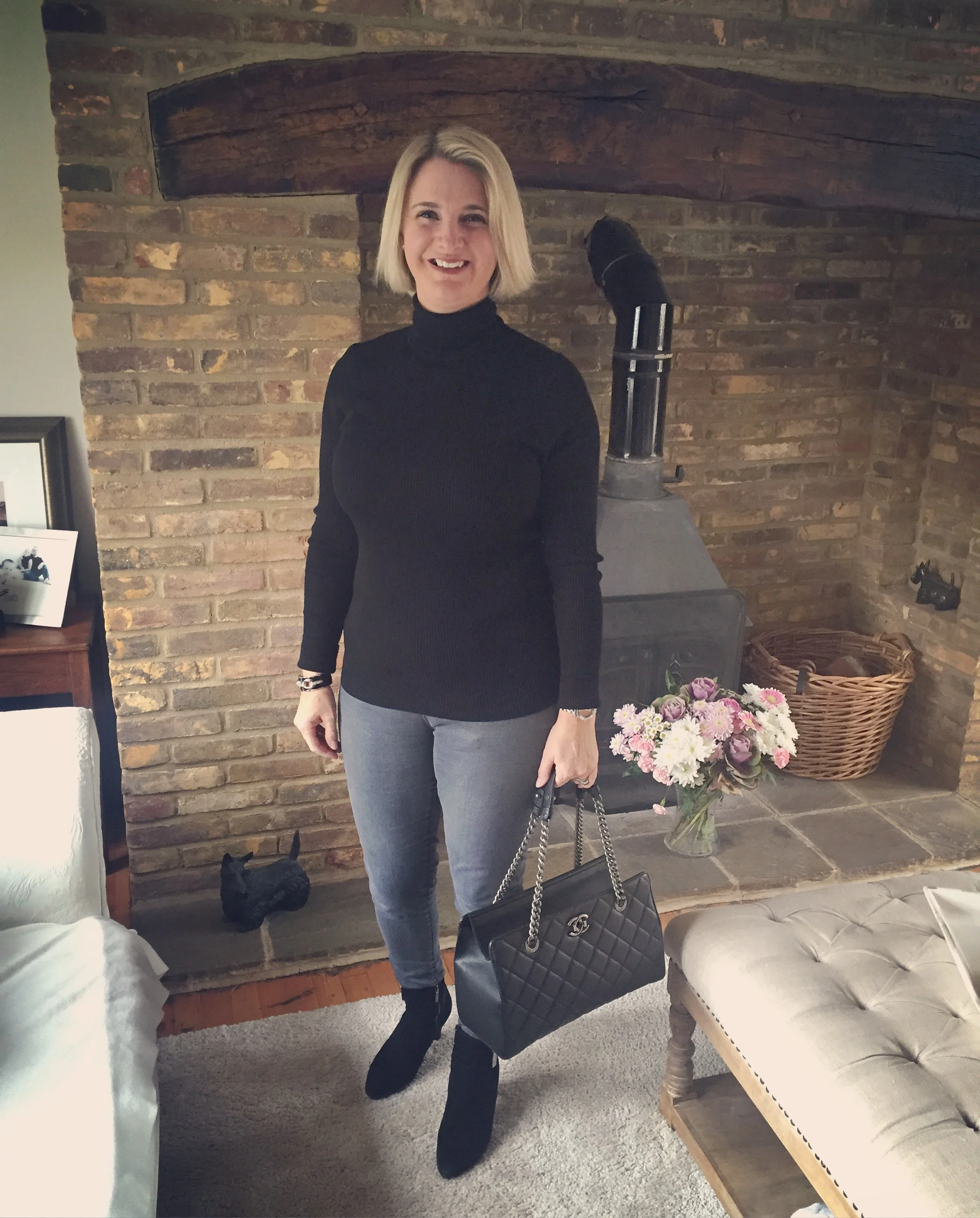 Top from Marks and Spencer, Jeggings from Dorothy Perkins, Boots from Russell and Bromley, Bag from chanel