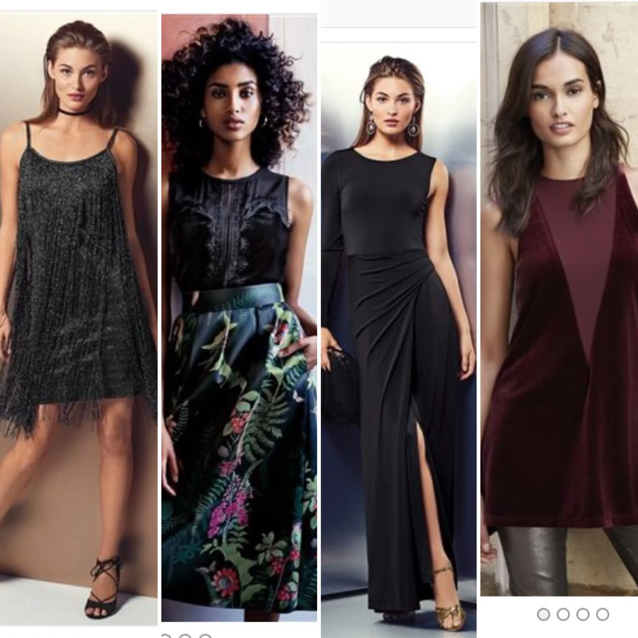 There are so many options this year. so many different styles and trends. This little selection above is from Next. Tinsel, tunic's, ruching and gathers. 
