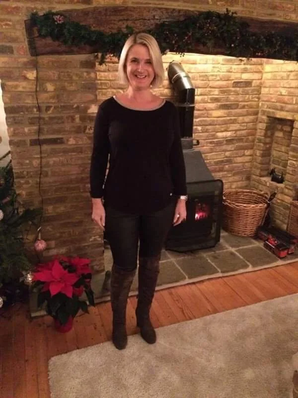 Night out for dinner. Top from Armani, Leather look jeans from Next, Boots (or Slut boots as my eldest calls them, apparently not a fan of the knee highs!) from LK Bennett 