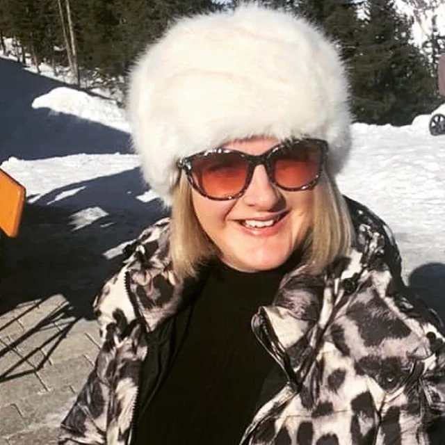 Hat from Accessorise, Sunglasses from Jimmy Choo, Jumper from Dorothy Perkins, Coat from Moncler
