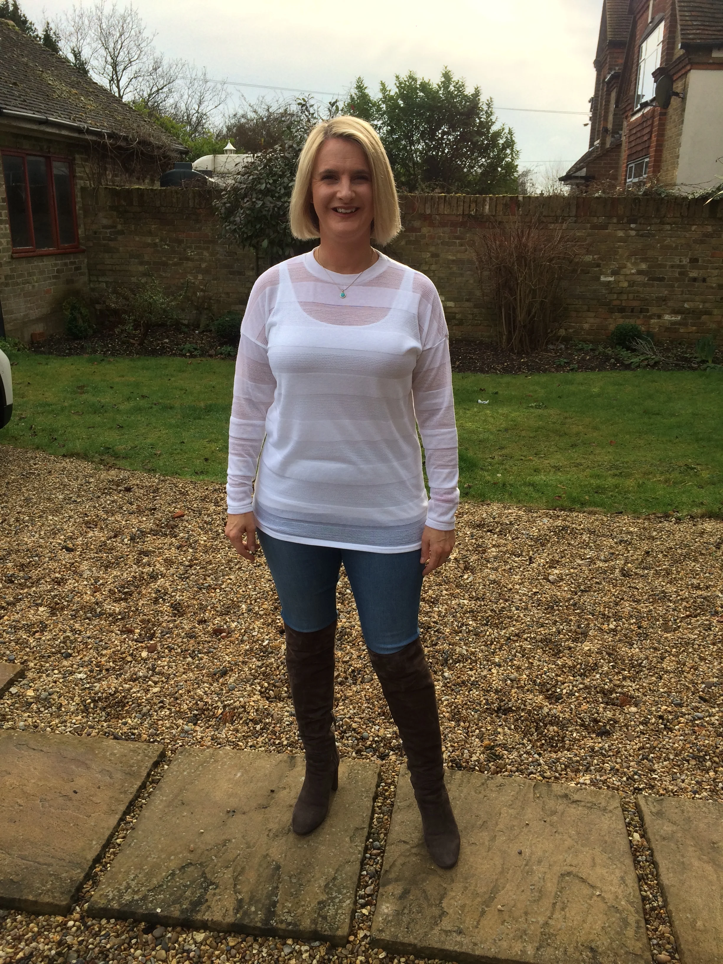 Top from Next, Vest from Marks and Spencer, Eden Jeggings from Dorothy Perkins, Boots from LK Bennett.