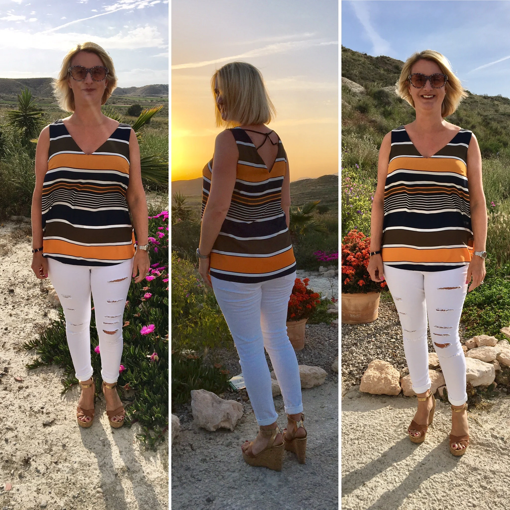 Top from Dorothy Perkins, Jeans Joni's from Topshop (I have two pairs and a washing machine out there if you're wondering), Shoes from Jimmy Choo. When packing hand luggage only wear your biggest chunkiest shoes for the flight, that way you can fit more stuff in your case. 