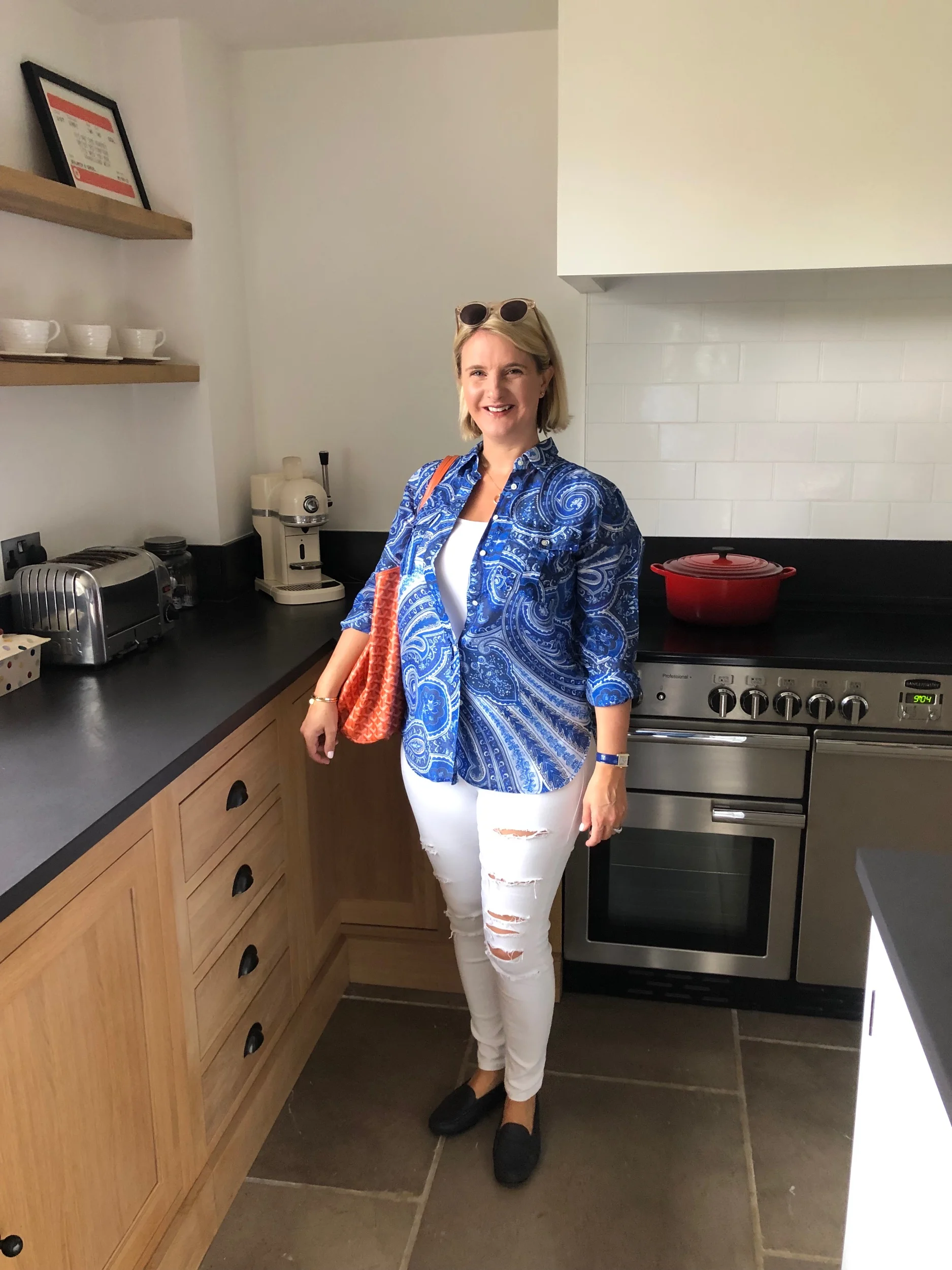 Shirt from Ralph Lauren, Vest top from M&S, Jeans from Topshop, Shoes from Tods, Bag from Goyard