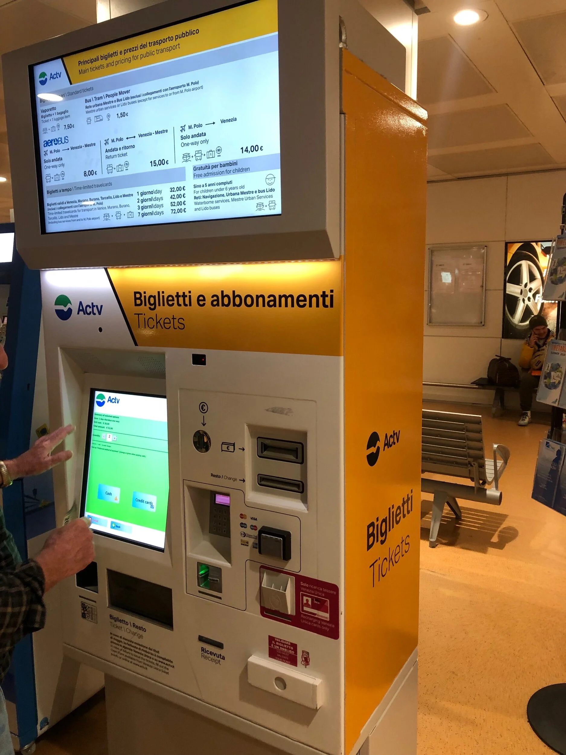 Step 2, buy ticket for the bus transfer to Venice, €15 return.