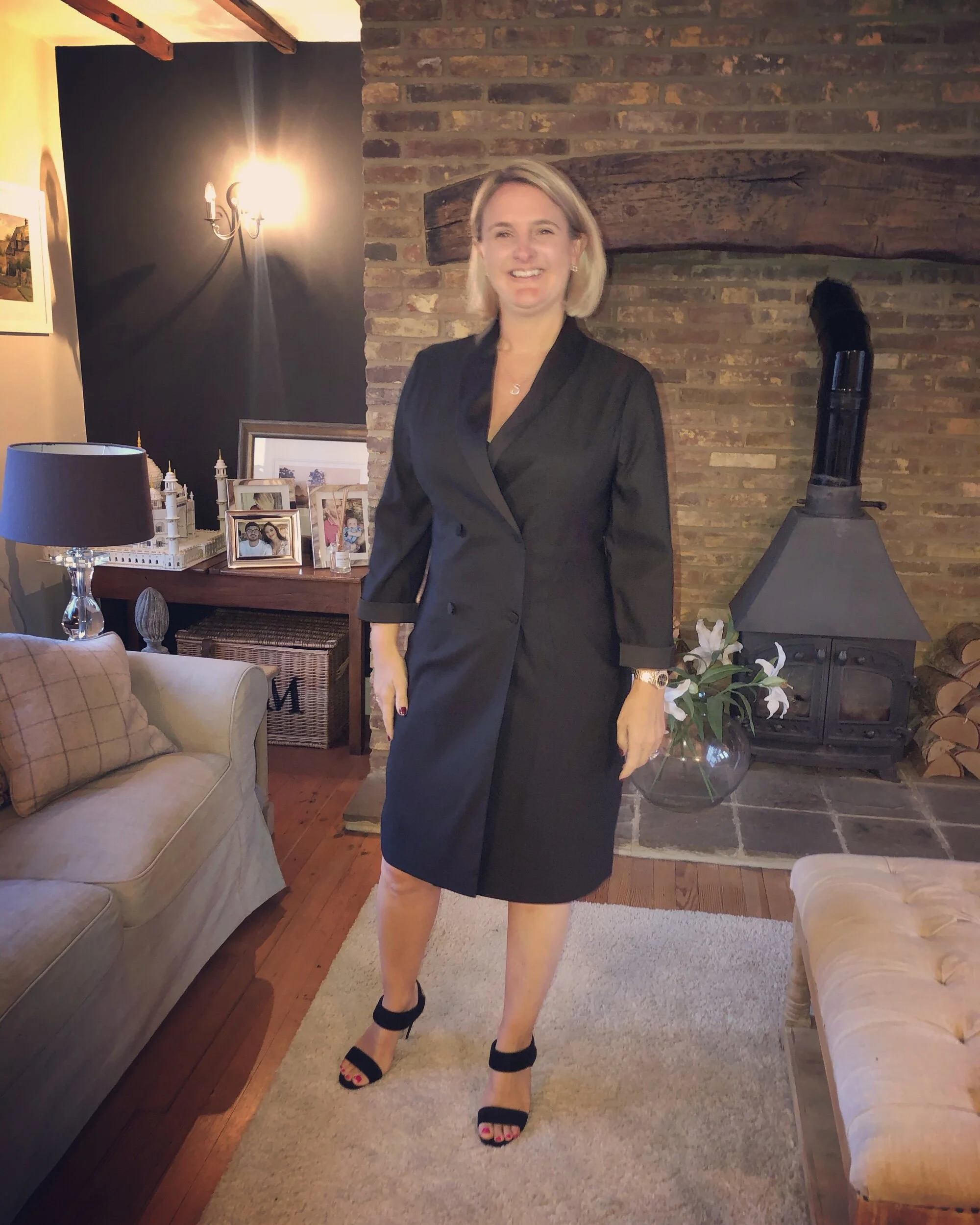 Tuxedo dress from Dorothy Perkins, Shoes from Christian Dior.