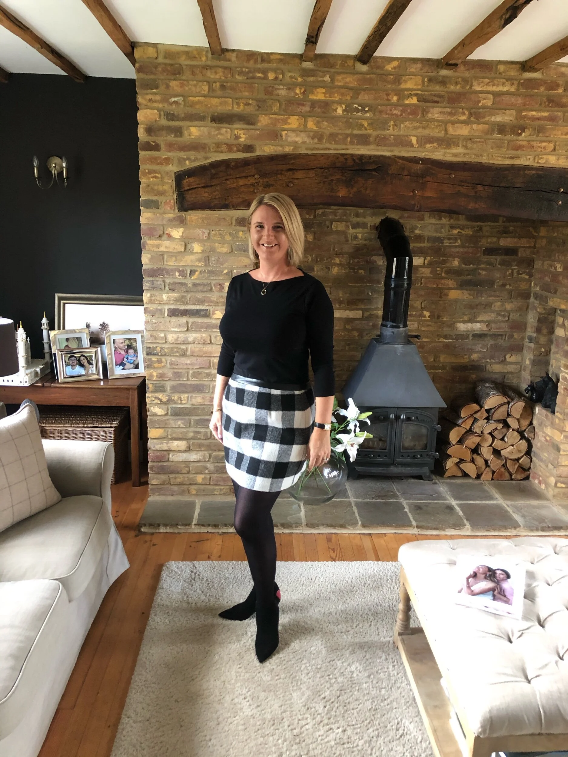 Top from M&S, Skirt from Tommy Hilfiger, Tights from Tesco, Boots from Christian Dior