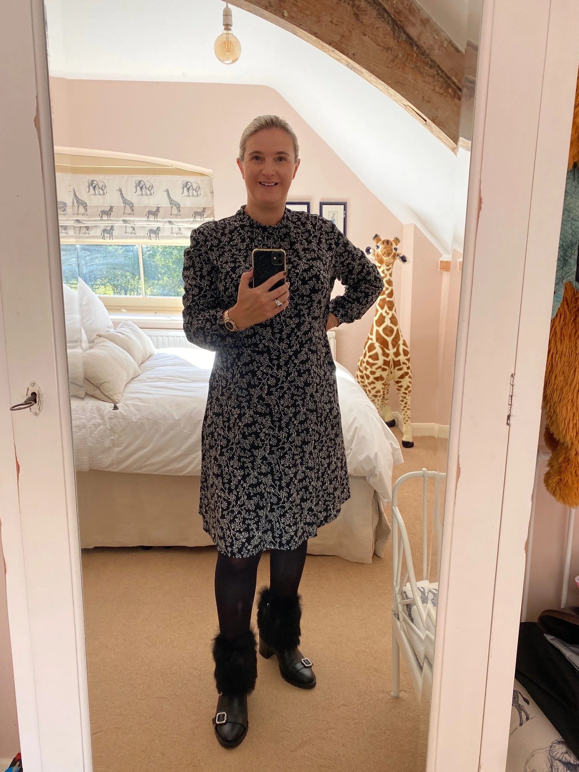Dress from H&amp;M, Tights from Tesco, Boots from Jimmy Choo
