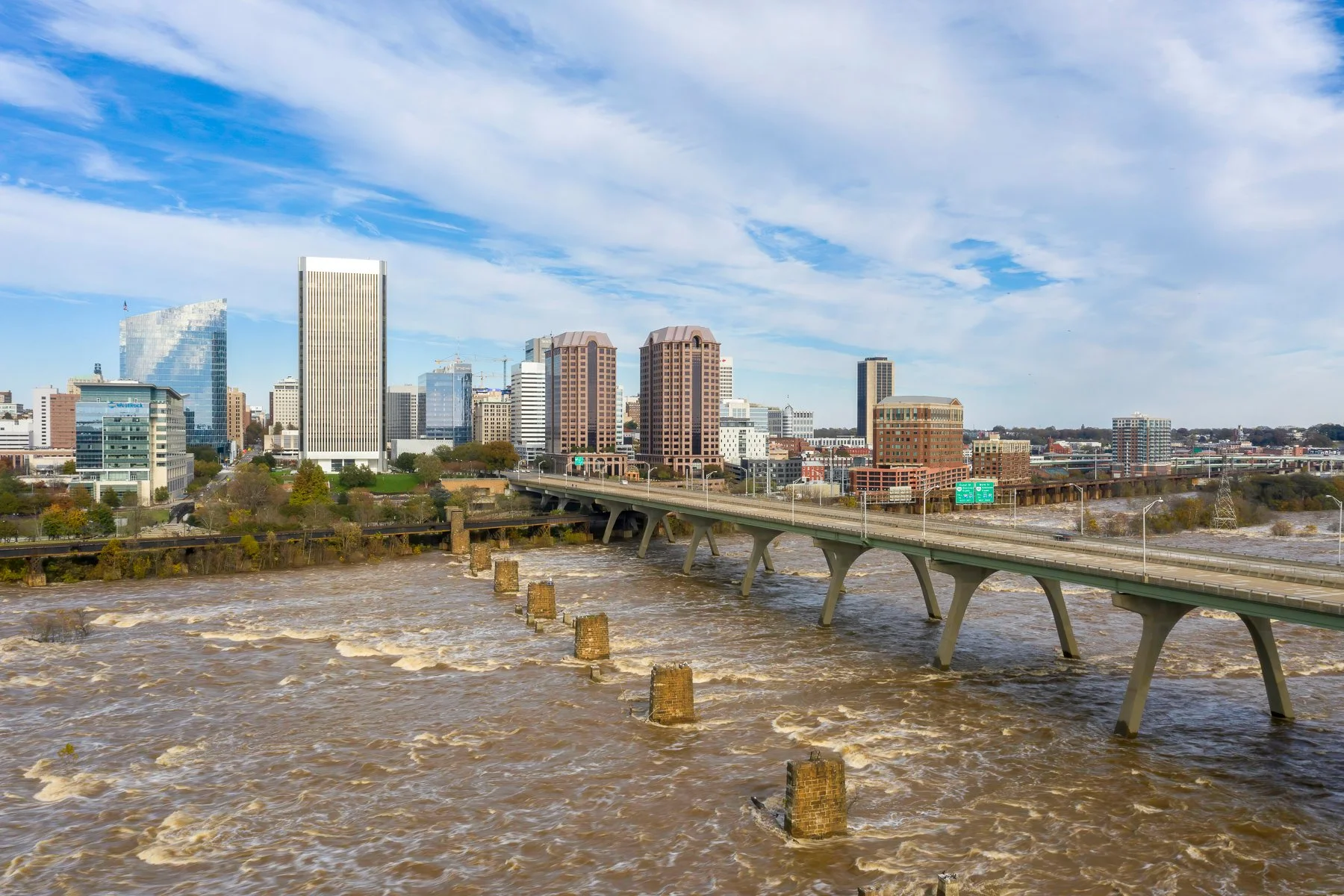 Aerial and drone photograph of downtown Richmond, VA