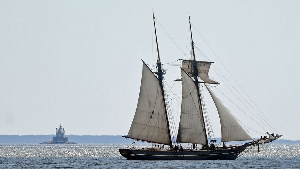 In this file photo, the schooner Amistad sets sail in Fishers Island Sound after departing Mystic Seaport Tuesday, April 28, 2015. (Sean D. Elliot/The Day)