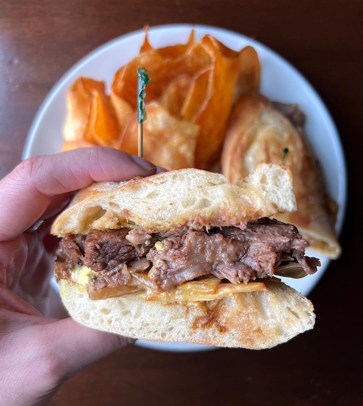 Grilled cheese + short rib = heaven 😍 on the specials this week SEAN&rsquo;S SHORT RIB GRILLED CHEESE Shredded braised boneless short rib topped with smoked gouda and saut&eacute;ed onions and Dijon horseradish sauce on a grilled French baguette