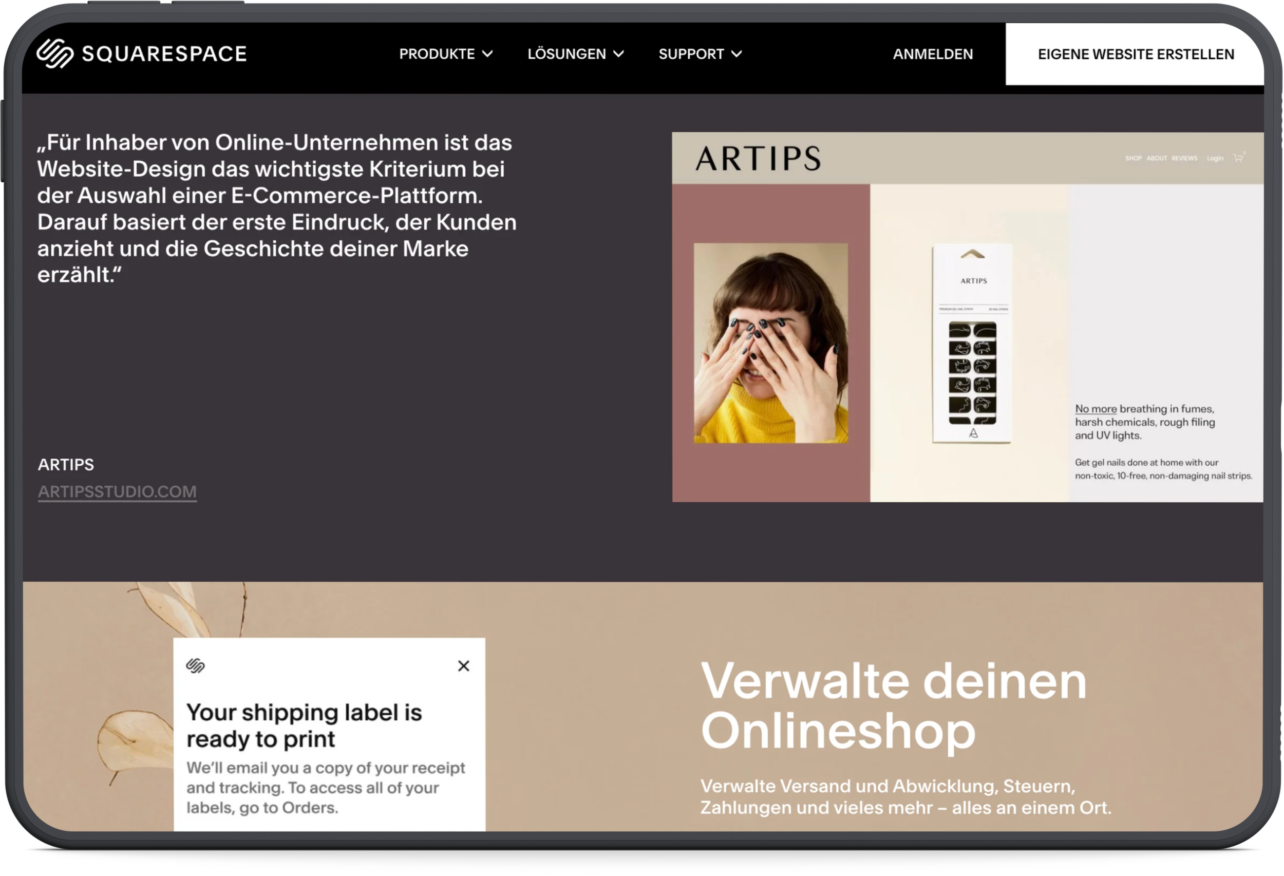 Screenshot von WEbsite Squarespace