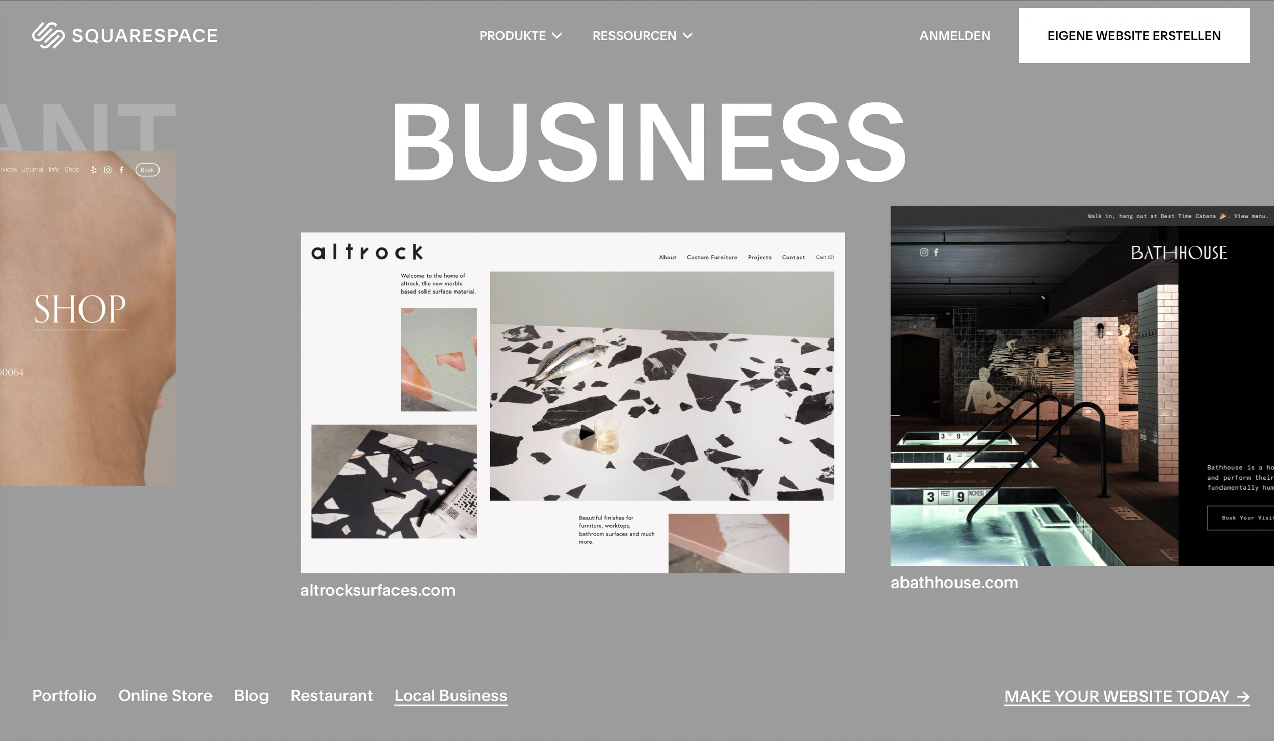Screenshot Website Squarespace zeigt Templates
