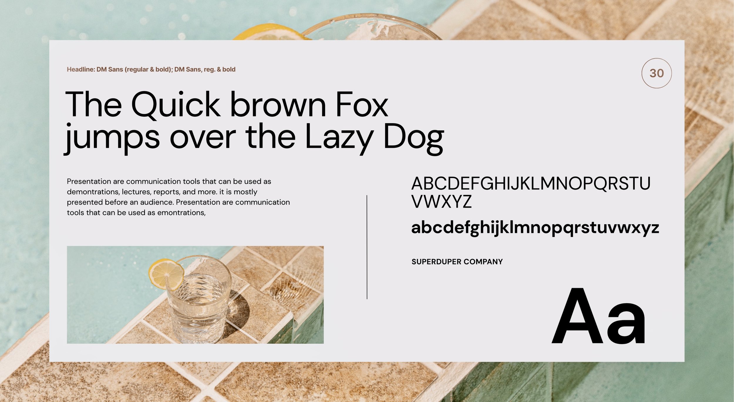 zeigt Seite mit Schriftmuster und Moodbildern,