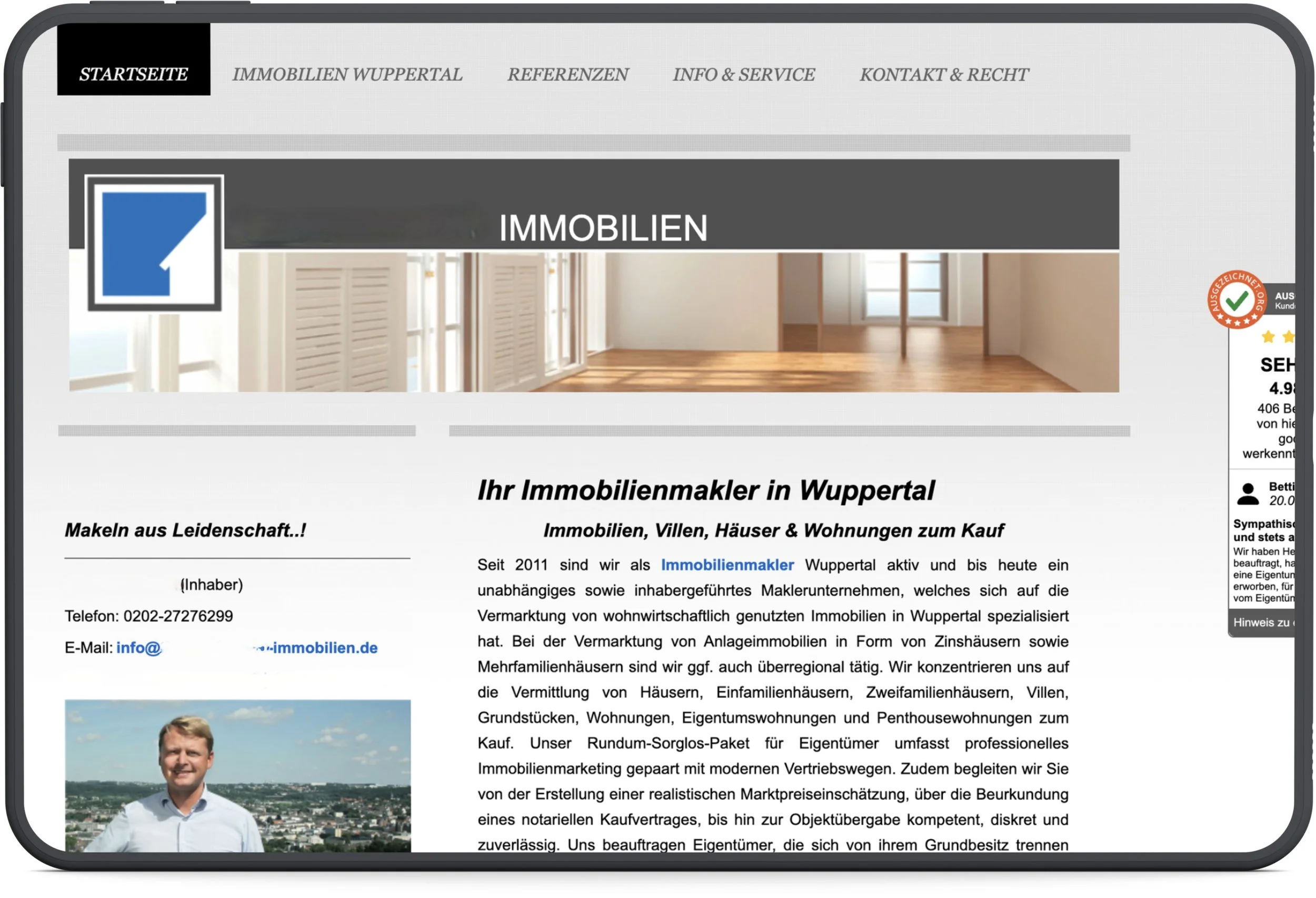 iPad mit der Website eines Immobilien-Maklers