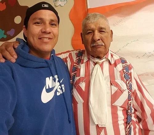 Bob Prue with new friend from the Cheyenne River Sioux Reservation, Eagle Butte, South Dakota
