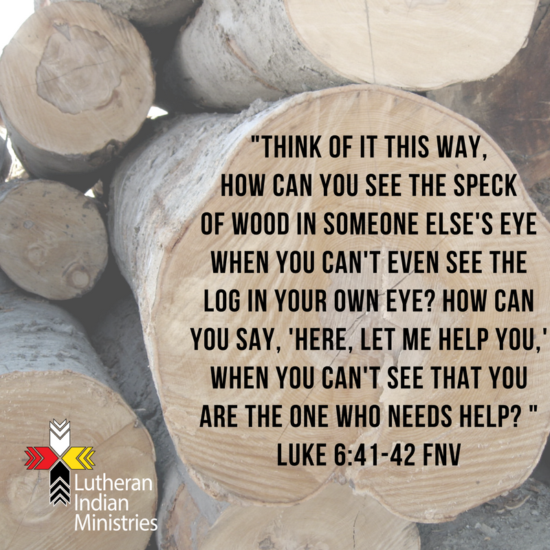 _Think of it this way, how can you see the speck of wood in someone else's eye when you can't even see the log in your own eye_ How can you say, 'Here, let me help you,' when you can't see that you are the one.png luke 6:41-42 fnv lutheran indian minsitries