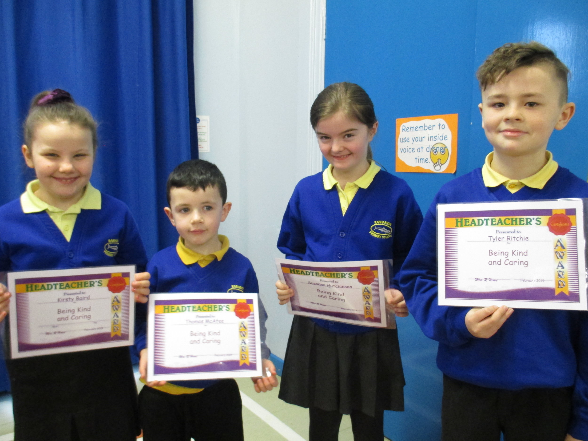 Kirsty, Thomas, Susanna and Tyler received the 'Being Kind and Caring Award' for January 2019