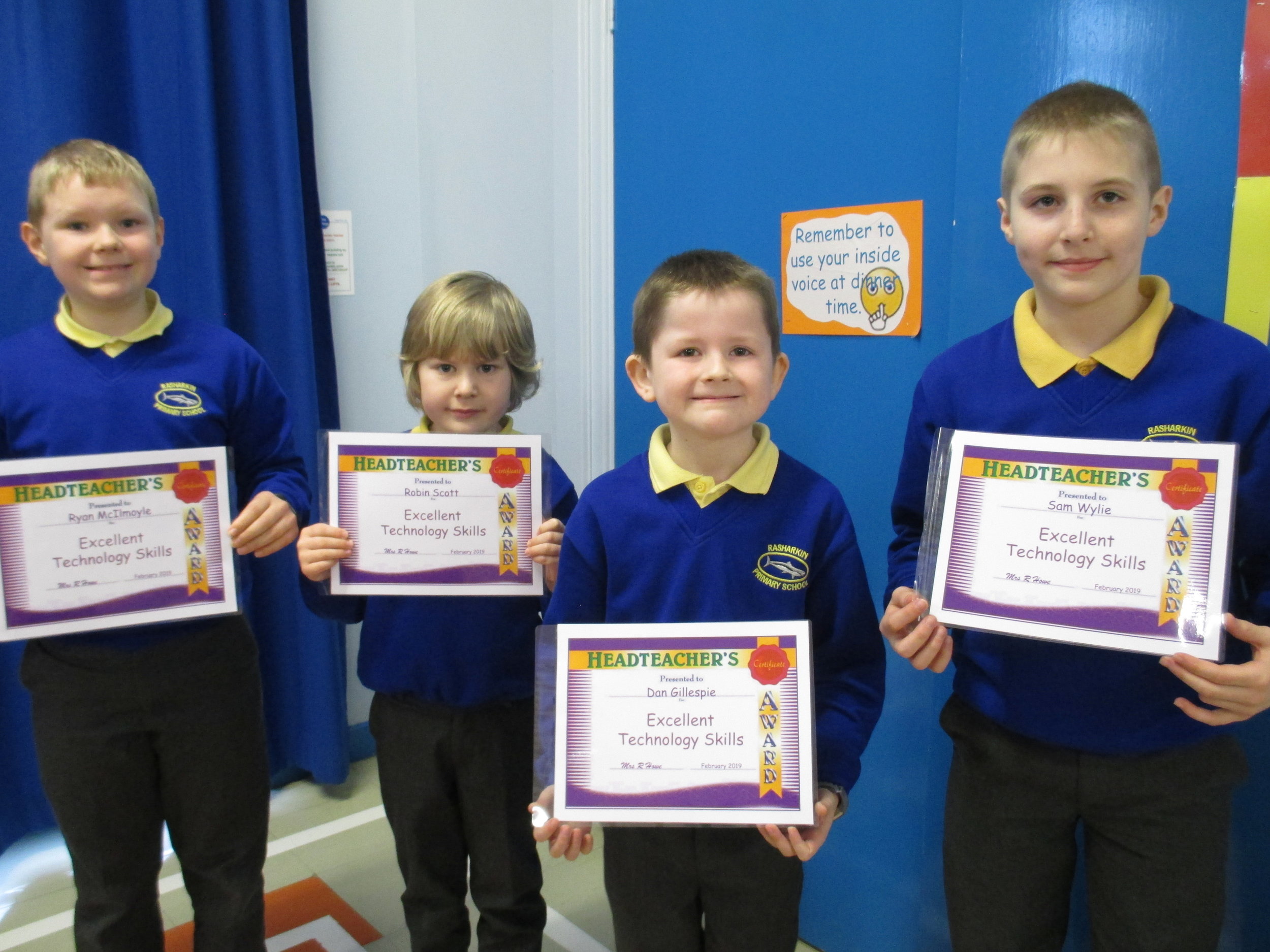 Ryan, Robin, Dan and Sam received certificates for 'Excellent Technology Skills'.