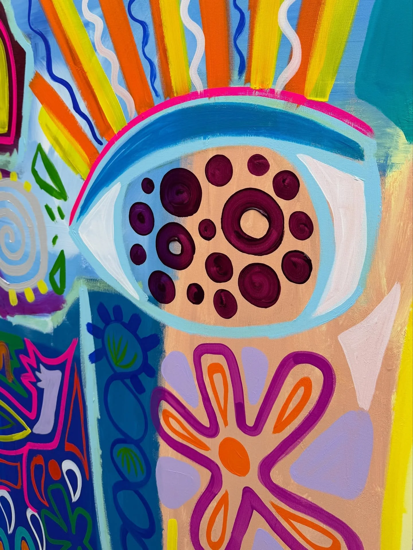 Elsker at male alle disse finurlige og eventyrlige figurer p&aring; mine v&aelig;rker 🌈🧚🦄✨

Dette v&aelig;rk m&aring;ler 150x160 cm og titlen er Lykkens Pamfilius ☀️

V&aelig;rket er til salg