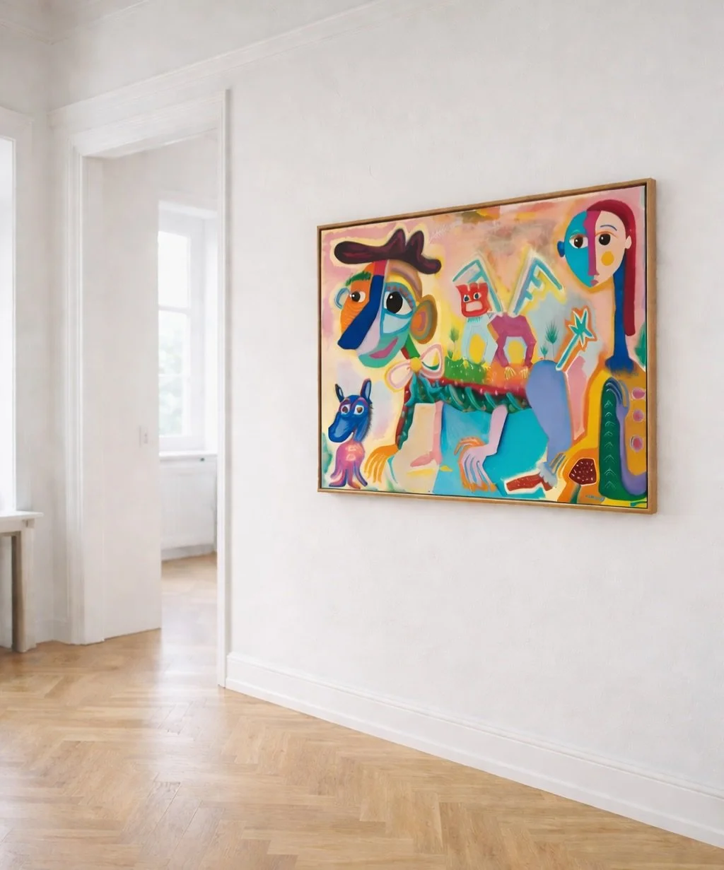 &lsquo;Ohh I get by with a little help from AI&rsquo; 😆

Real painting
First picture is AI background
Rest is real life footage
The painting is Everyday Entourage
Bunch of friends enjoying life 
Want to be the 5th buddy?
Can be shipped worldwide
Jus