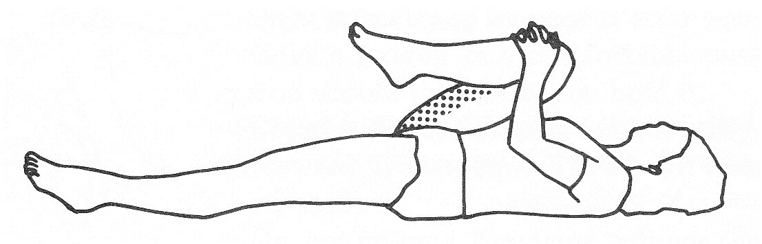 Bring knee to opposite shoulder. No "pain pain", just a "nice discomfort". 1 min hold. Perform x5-10/day******Changes/Updates********* Bring knee more to opposite shoulder than across body
