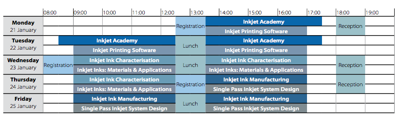 Inkjet Winter Workshop 2019 timetable