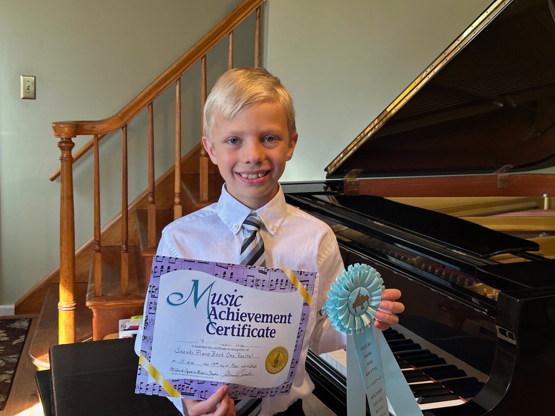 On November 14, 16 and 29, three of our students performed their Suzuki Book One Recitals in their homes. Their teacher attended, and they invited family and friends to share in their accomplishment. The students presented the entire book of 18 piece