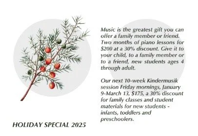 Holiday Special - Piano lessons and Kindermusik classes