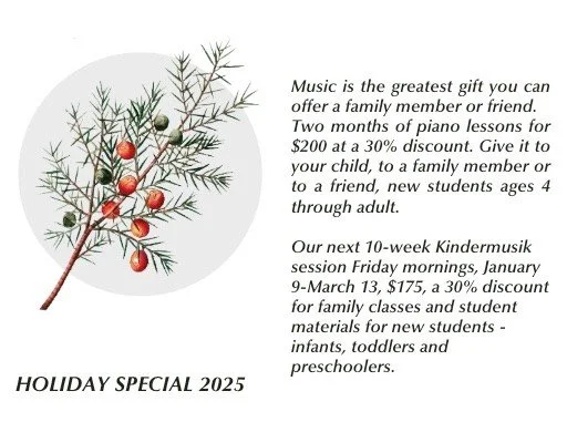 Holiday Special - Piano lessons and Kindermusik classes

https://www.milfordsquaremusicstudio.com/