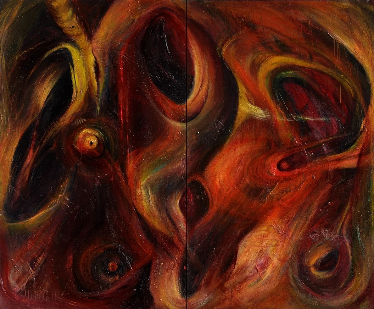 3. VISCERA VIS VITAE 52%22 x 63%22 diptych Oils & beach sand on wood 72dpi.jpg
