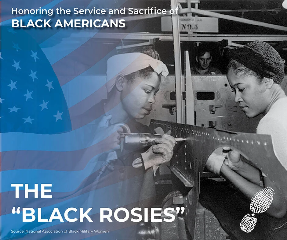 Day 7: Black "Rosies" (WWII)

Rosie the Riveter&mdash;the now infamous World War II heroine with her iconic red bandanna, blue coveralls and flexed bicep&mdash;is one of America&rsquo;s most recognizable military images. Positioned under th
