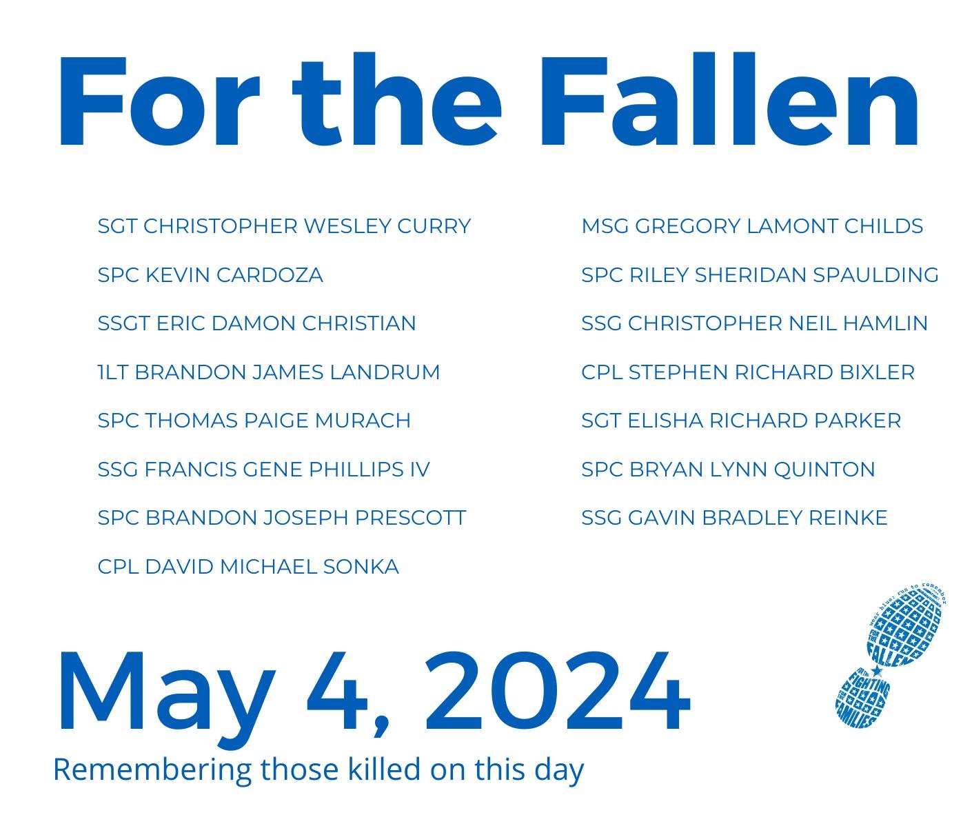 The Saturday Run is the foundation of wear blue: run to remember. Each weekend, service members are honored by name and remembered in the steps and breaths of our community.

wear blue invites you to share this week's Names of the Fallen graphic hono
