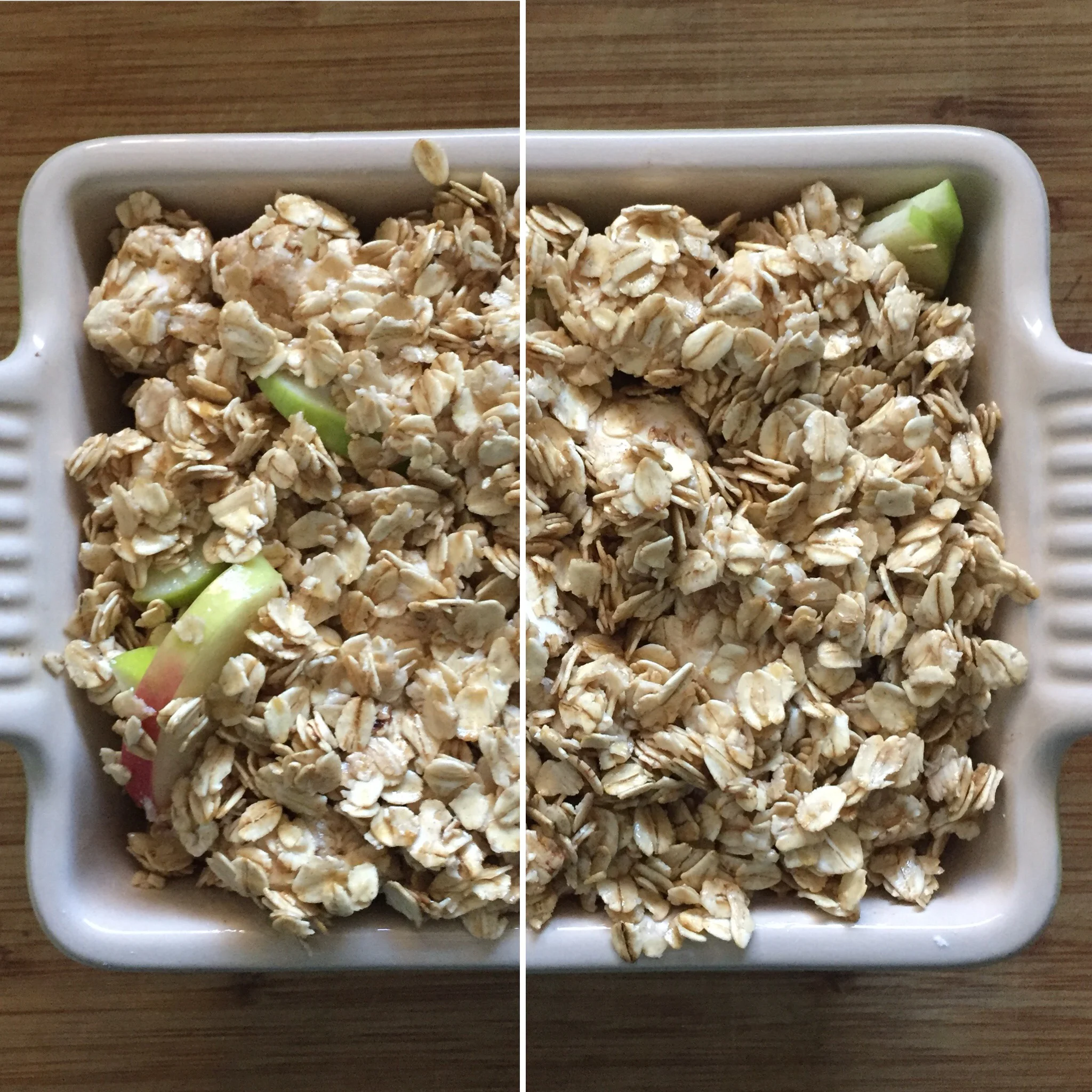 Mmmm. Apple Crumble. Here (in this pre-oven shot) you can see I forgot the nuts.
