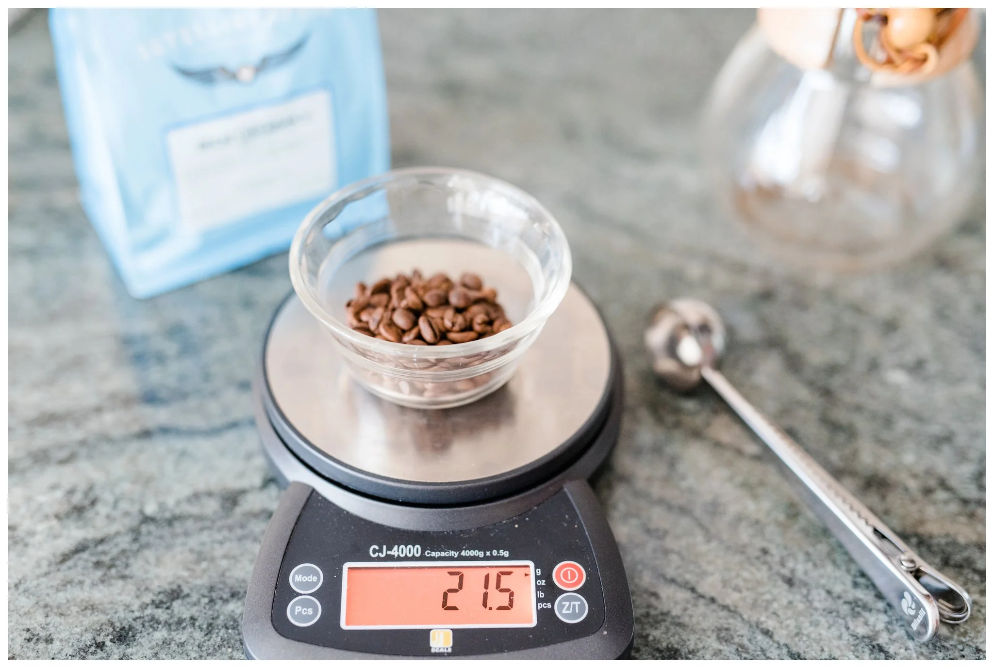 This is the scale that we use and we measure in grams. If you have any scale around the house that measures in grams it will be fine to use.