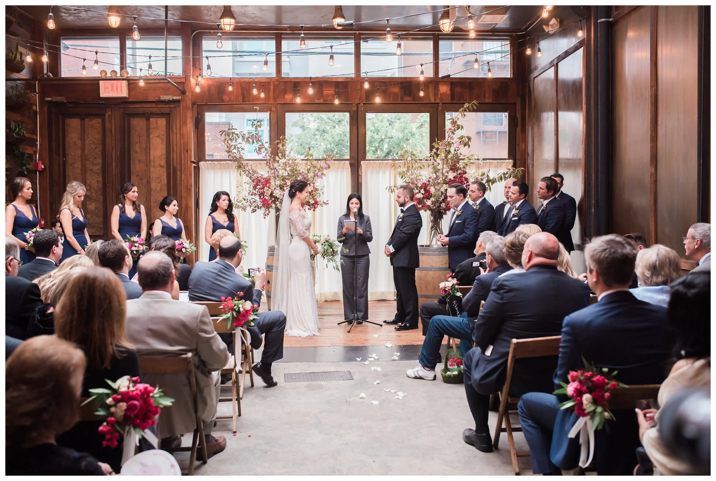 Wedding ceremony bride and groom wedding party at brooklyn winery williamsburg New York