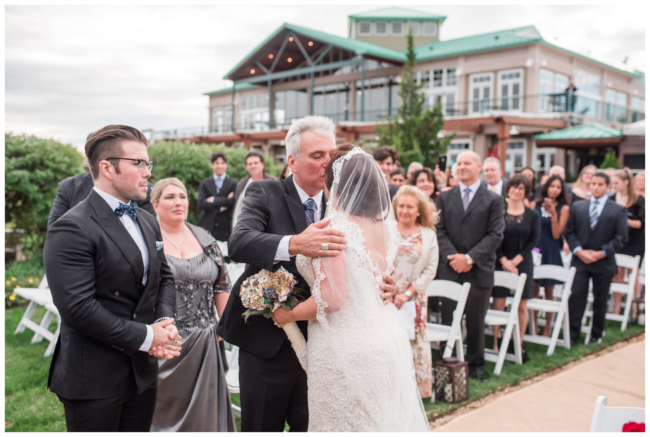 bride and groom wedding ceremony at the Liberty House restaurant in jersey city new jersey