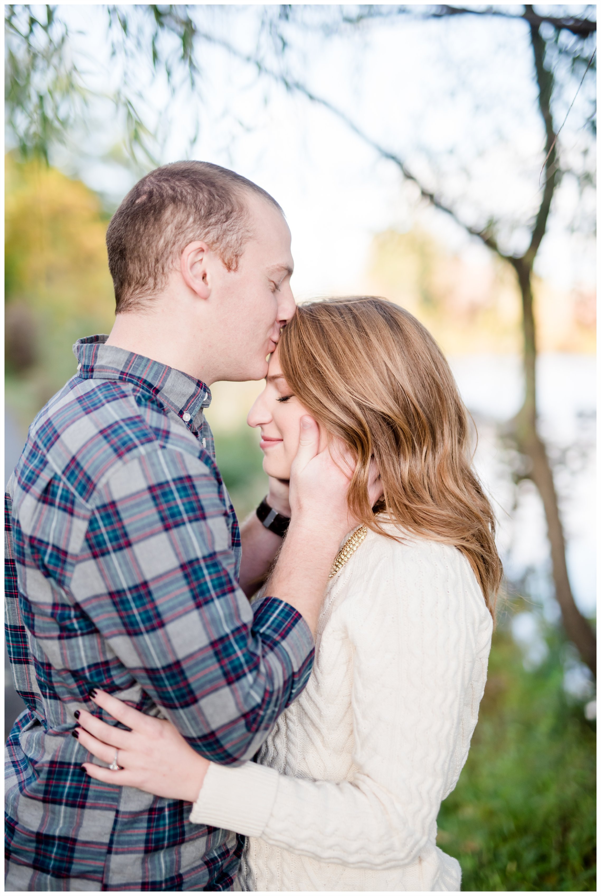 Sweet kisses at engagement session at Verona Park, Verona New Jersey