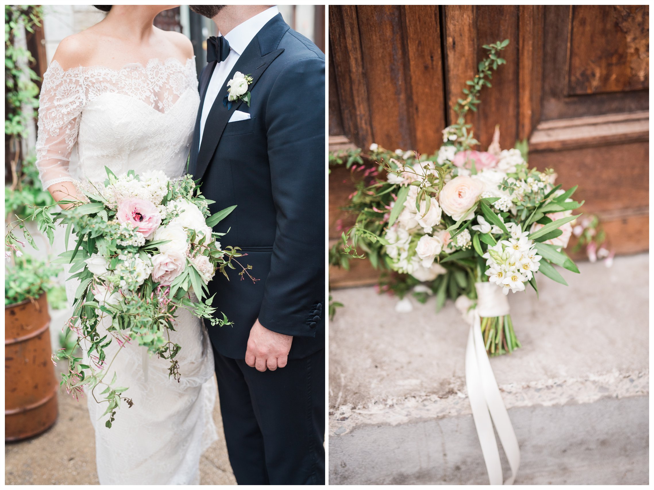 Brooklyn Winery Bride and Groom Portrait session with beautiful bouquet