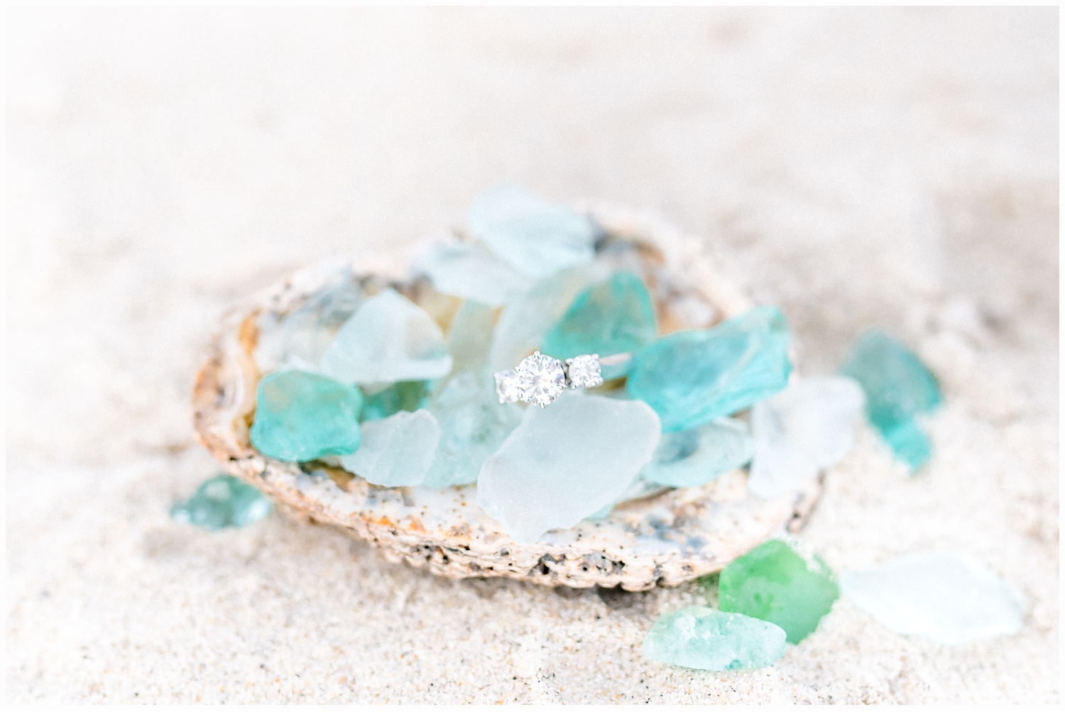 engagement ring and sea glass