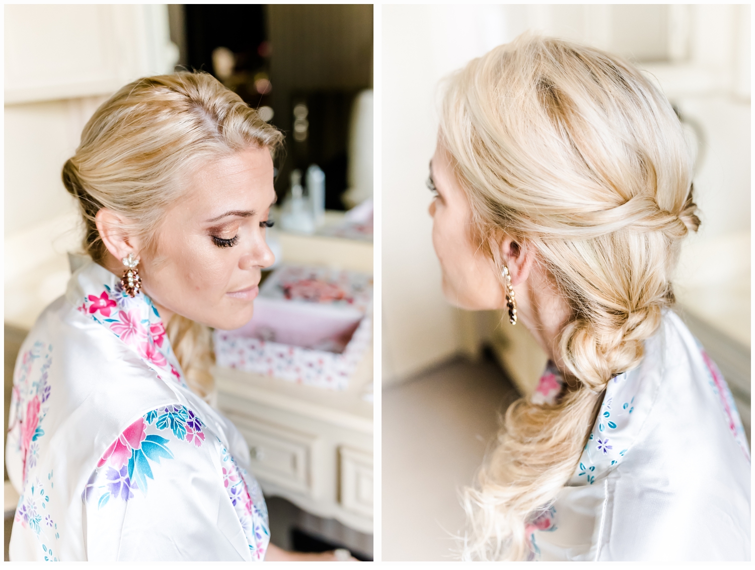 bride getting hair and makeup done