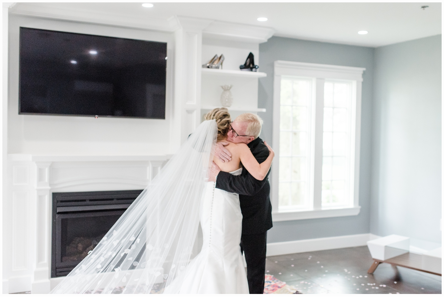 bride and father first look on wedding day
