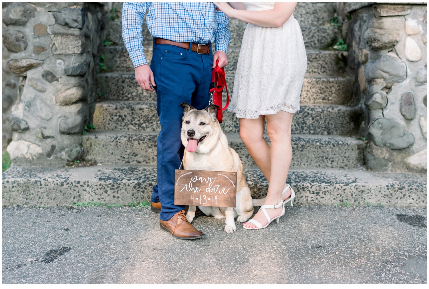 engaged couple with dog