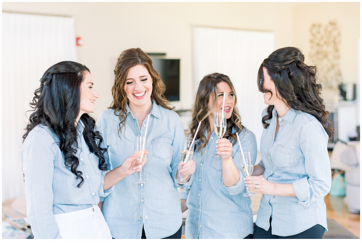 bridesmaids drinking champagne